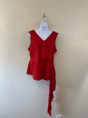 NWT 7th Ave New York & Company Sleeveless Red Wrap-Style Blouse with Side Tie